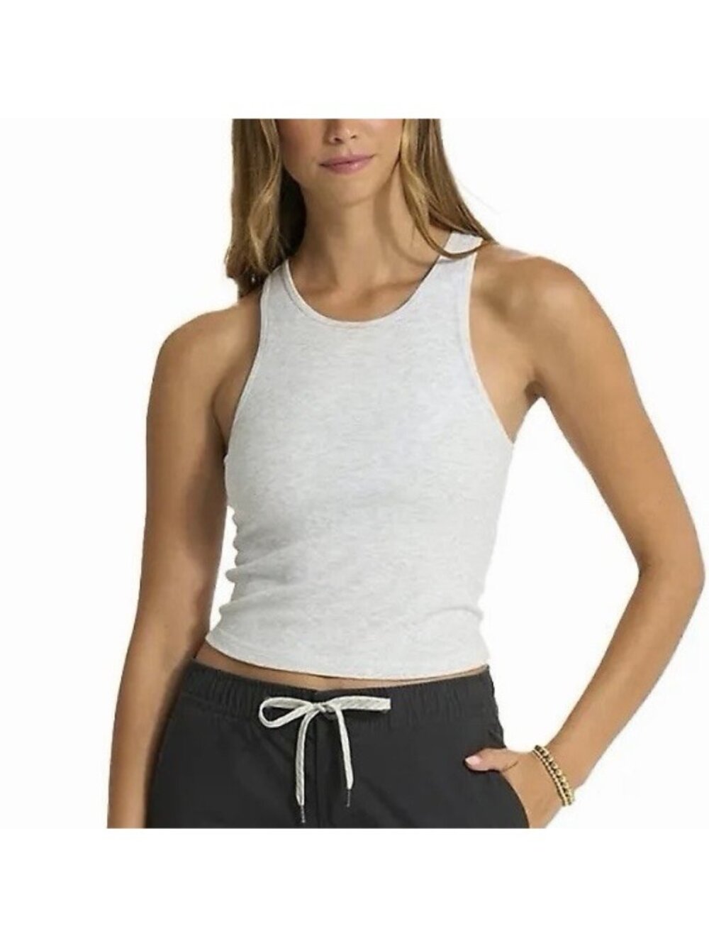 Vuori Light Heather Gray Pose Plyo Tank Top Crop Built In Bra Women’s Sz Small